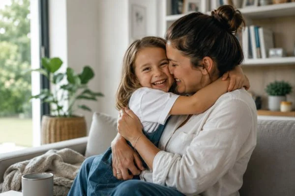 happy child with parent after parenting plans Gwynedd
